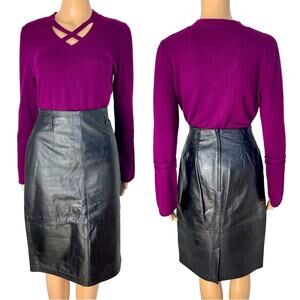 Women's Classic Leather Black High Waist Pencil Skirt